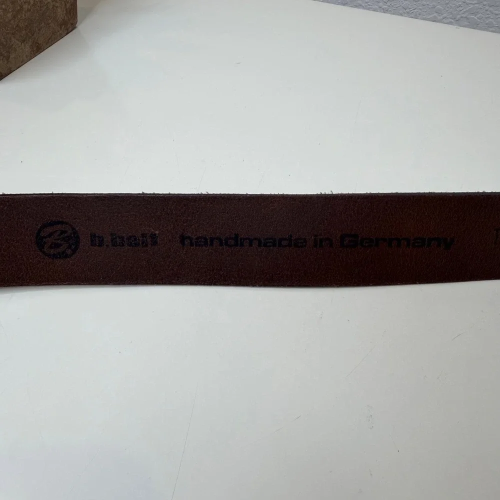 b.belt Leather Belt Womens Silver Brown Textured Handmade Germany 85